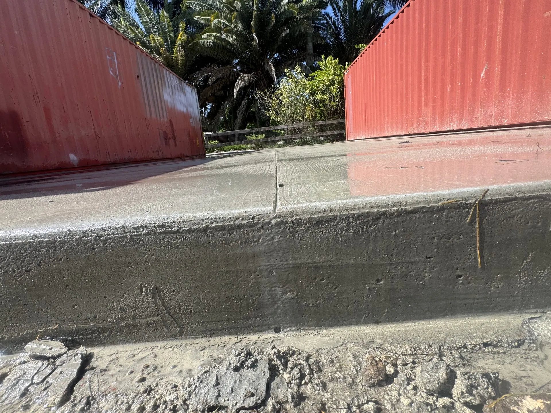 Close-up of a smooth concrete slab edge with a clean finished form line